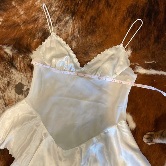 Vintage Ruffle satin V-Neck Bodysuit High Cut Lingerie bridal Size S White - Picture 4 of 5